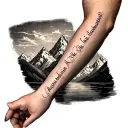 Forearm tattoomountains with water at the bottom  tattoo names on each mountain Ami, Victoria, Nate, Ruth Joshua tattoo design idea