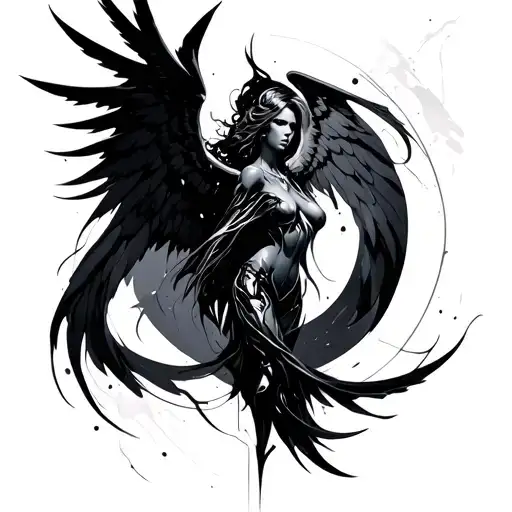 angel cyber sigilism style tattoo abstract tattoo design idea