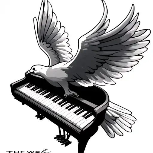 Heaven Dove flying with piano keys on its wings tattoo design idea