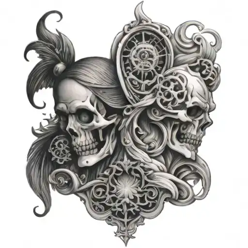 duality, good and bad, life and death tattoo design idea