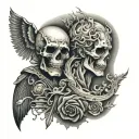 duality, good and bad, life and death tattoo design idea