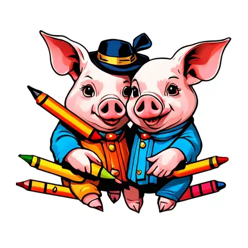 piggie and geral character holding crayons tattoo design idea