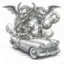 God and the devil are driving in a car and smoking tattoo design idea
