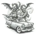 God and the devil are driving in a car and smoking tattoo design idea
