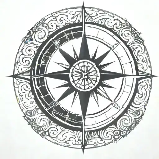 mariners compass yin yang centre incorporate waves tattoo design idea