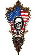 Fallen Soldier cross surrounded by POW Mia KIA flag tattoo design idea