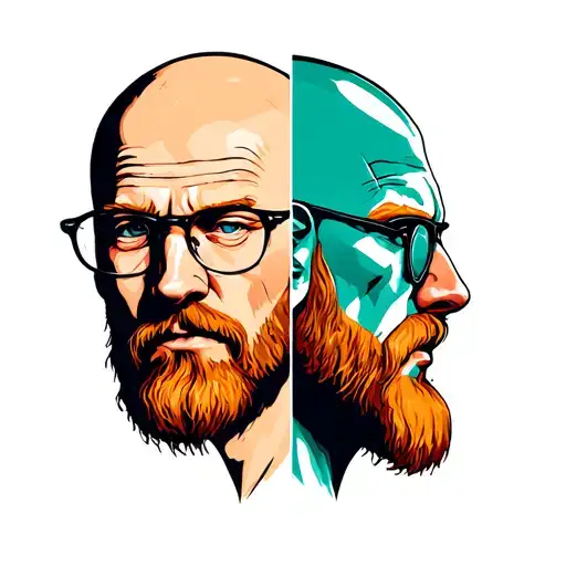 a face separate in two with alf Jesse Pinkman Alf Walter White face  tattoo design idea