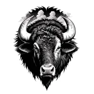 male buffalo head with storm clouds in background tattoo design idea