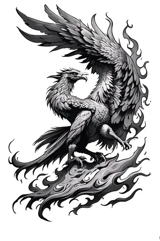 Masculine Phoenix rising from flames tattoo design idea