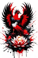 phoenix rising with lotus flowers intertwined tattoo design idea