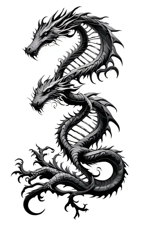 tribal design including army elements, tree of life, dna strand, dragons tattoo design idea