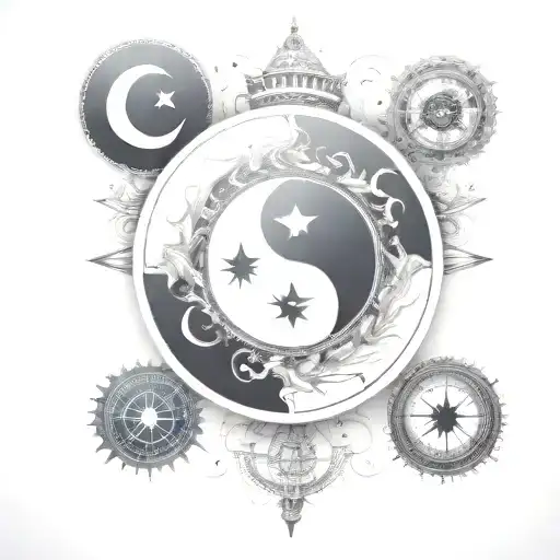 yin yang compass tattoo design idea