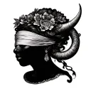 Goddess Fortune with blindfolded eyes and a horn of abundance tattoo design idea