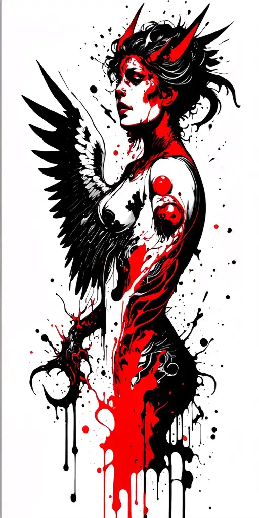 angel vs. demon conflict tattoo design idea