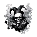 skeleton, jester, playing cards, smoke tattoo design idea