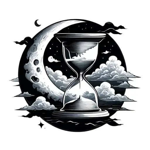 hourglass with moon and clouds  tattoo design idea