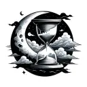 hourglass with moon and clouds  tattoo design idea