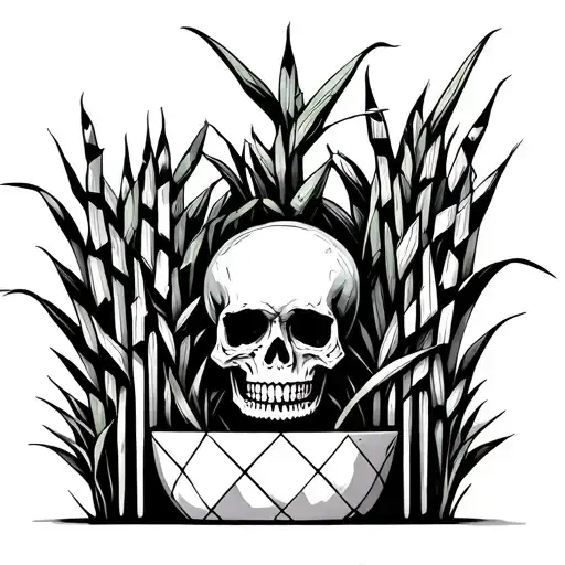 skull and sugar cane planter tattoo design idea