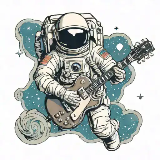 a astronaut floating in space playing a Gibson Les Paul guitar tattoo design idea