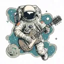 a astronaut floating in space playing a Gibson Les Paul guitar tattoo design idea
