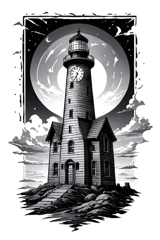 light house with clock tattoo design idea