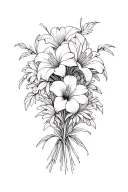 flower bouquet fine line with tiger lily's morning glories and Chrysanthemums tattoo design idea