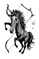 A bow and arrow with a Sagittarius constellation or centaur motif, symbolizing adventure and ambition. tattoo design idea