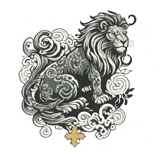 lion and lamb lion cross tattoo design idea