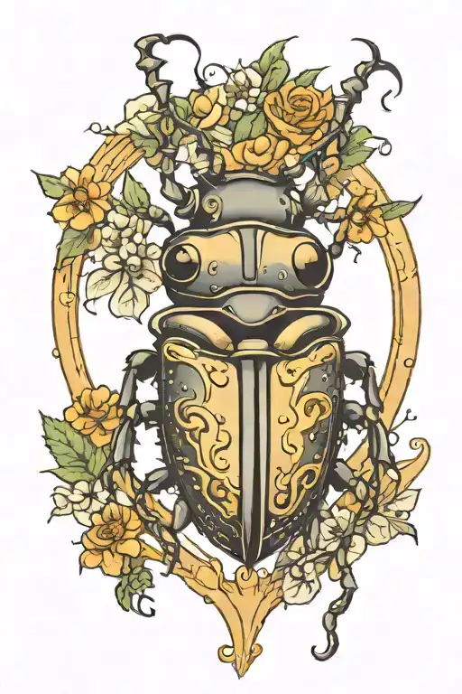 horned beetle heart surrounded cute tattoo design idea