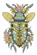 horned beetle heart surrounded cute tattoo design idea