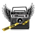 caution tape recorder with wings tattoo design idea
