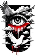 eye crying blood with clouds and a dove  tattoo design idea