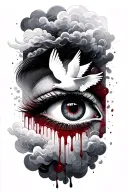 eye crying blood with clouds and a dove  tattoo design idea