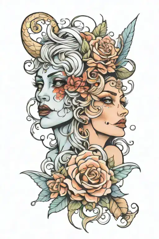 Gemini 2 faced tattoo design idea
