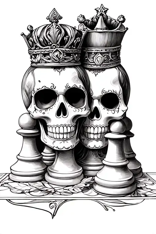 sugar skull king and queen chess pieces tattoo design idea