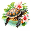 turtle with lilies,roses and hibiscus flower surrounded tattoo design idea