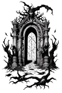 gates of hell with falling souls  tattoo design idea