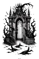 gates of hell with falling souls  tattoo design idea