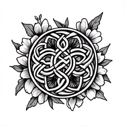 Celtic symbol representing motherhood, strength, poppies and blossoming tattoo design idea