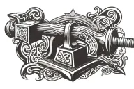 blacksmith hammer & anvil with fire inside tattoo design idea