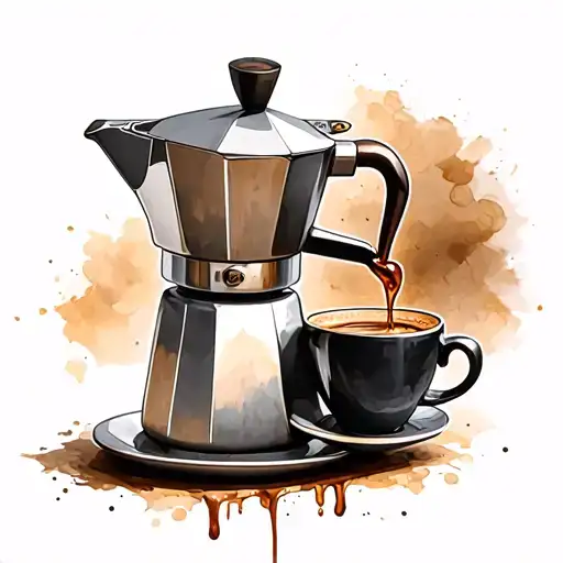 a moka pot pouring coffee into a cup tattoo design idea
