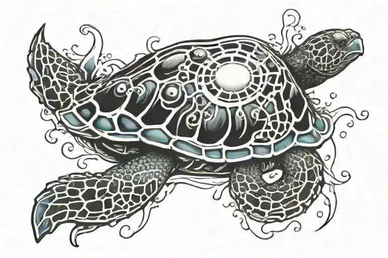 Turtle jelly fish tattoo design idea