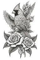 cardinal perched on roses memorial piece tattoo design idea