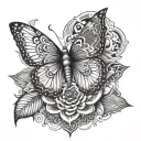 mandala, butterfly with skull tattoo design idea