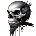 bird skull and robin bird decay tattoo design idea