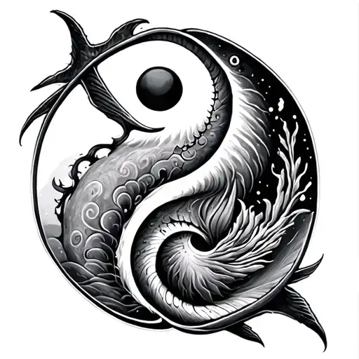 Polynesian shark and sting ray yin yang tattoo design idea