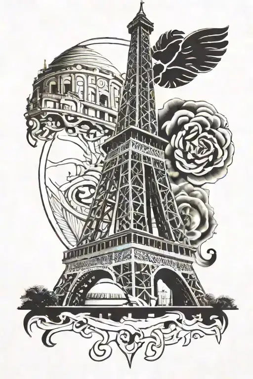 Amsterdam Shiel Eiffel Tower inside Roman Coloseum tattoo design idea