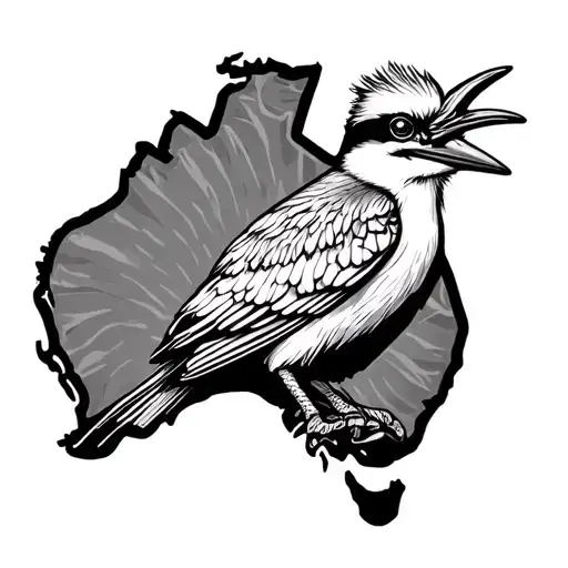 draw a tattoo with a kookaburra in the shape of Australia minimalist style tattoo design idea