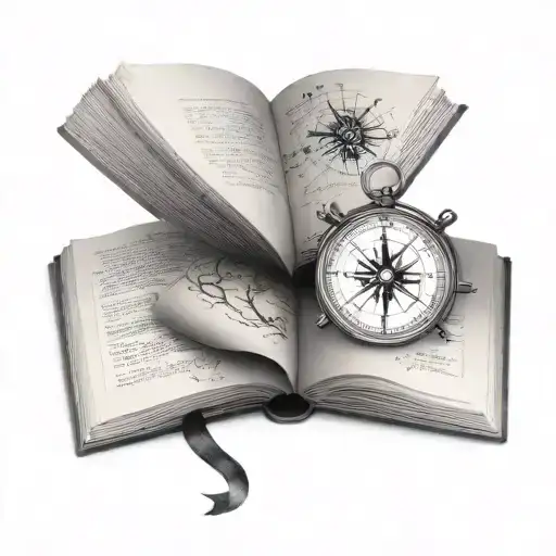 An open book with a compass inside, representing your love for writing and travelling tattoo design idea