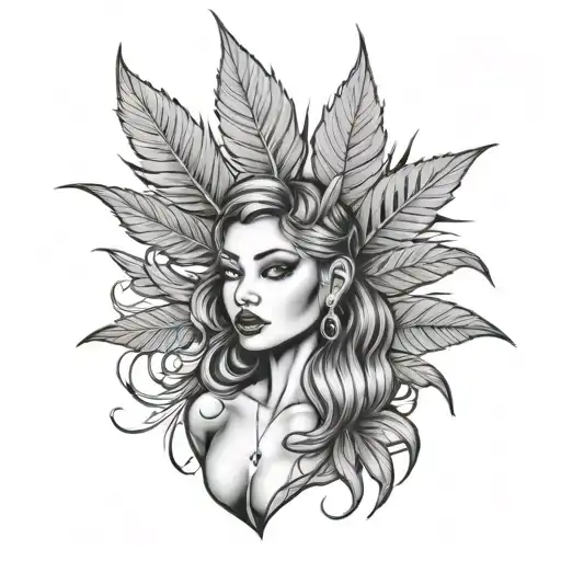 ganja leaf gangster girl tattoo design idea